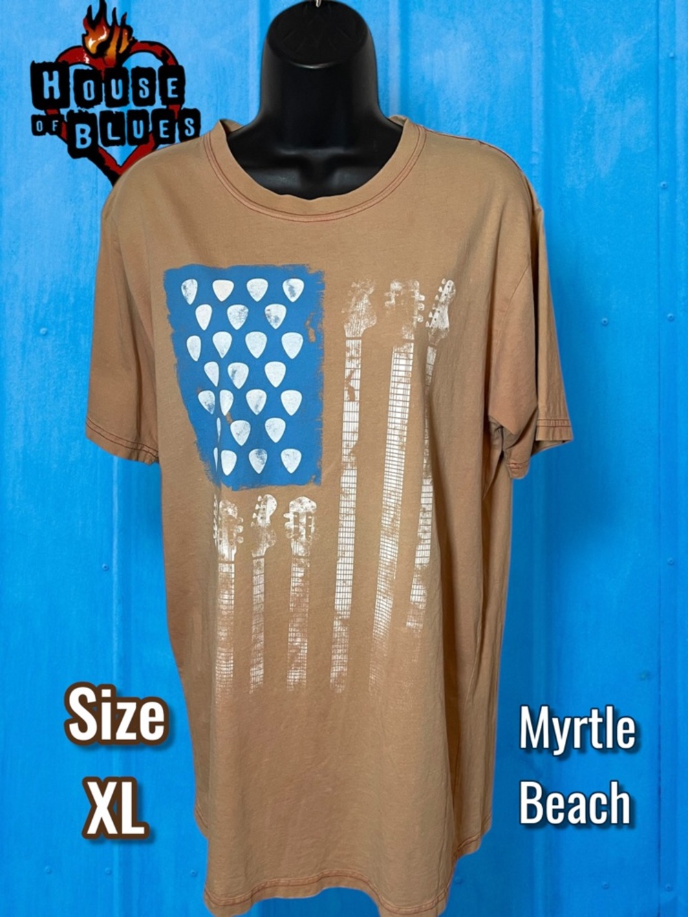 House of Blues Myrtle Beach Guitar Pick USA Flag Distressed Pink / Beige Size XL